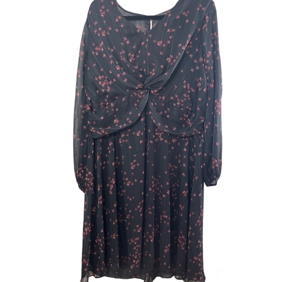 Lane Bryant Dress 20 Black Midi Floral Whimsigoth Fairy Neutral Metallic Skater - Picture 1 of 14
